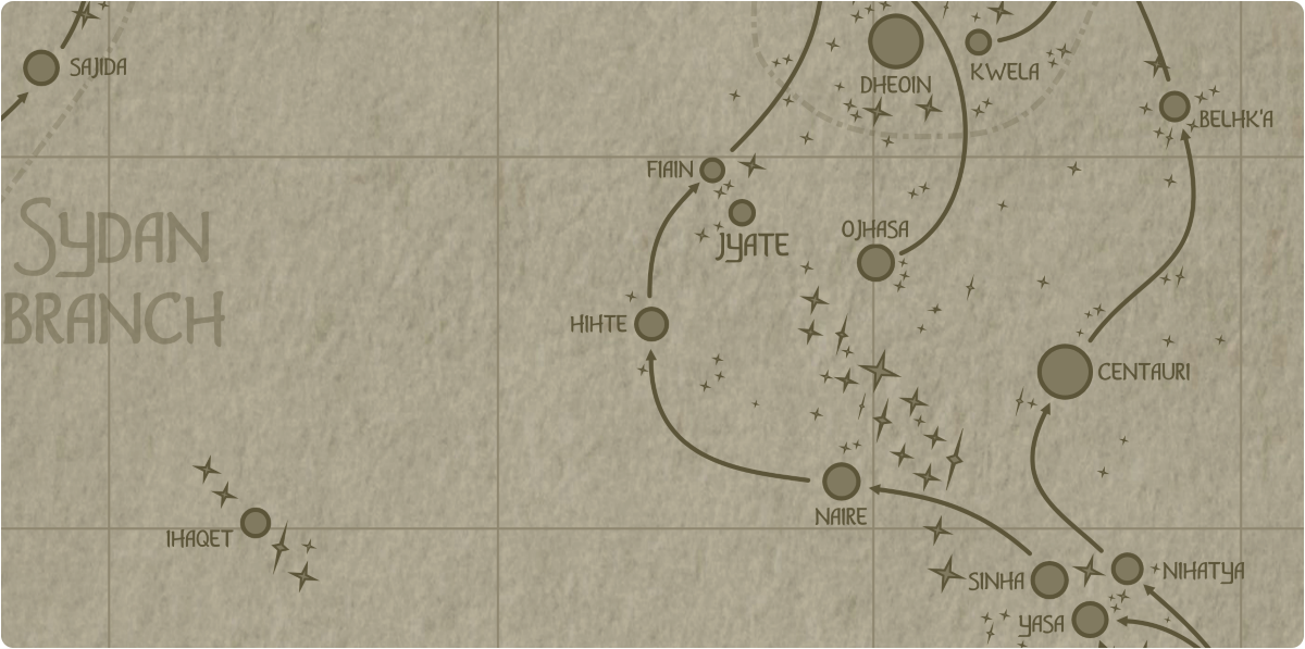 A paper map of the region surrounding the Hihte star system A paper map of the region surrounding the Hihte star system