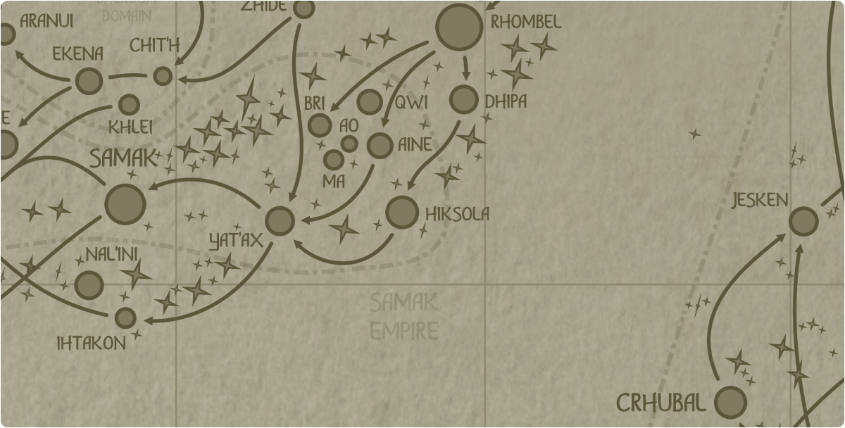 A paper map of the region surrounding the Hiksola star system A paper map of the region surrounding the Hiksola star system