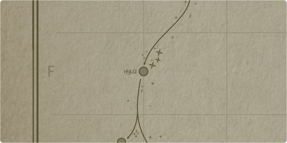A paper map of the region surrounding the Hylgi star system A paper map of the region surrounding the Hylgi star system