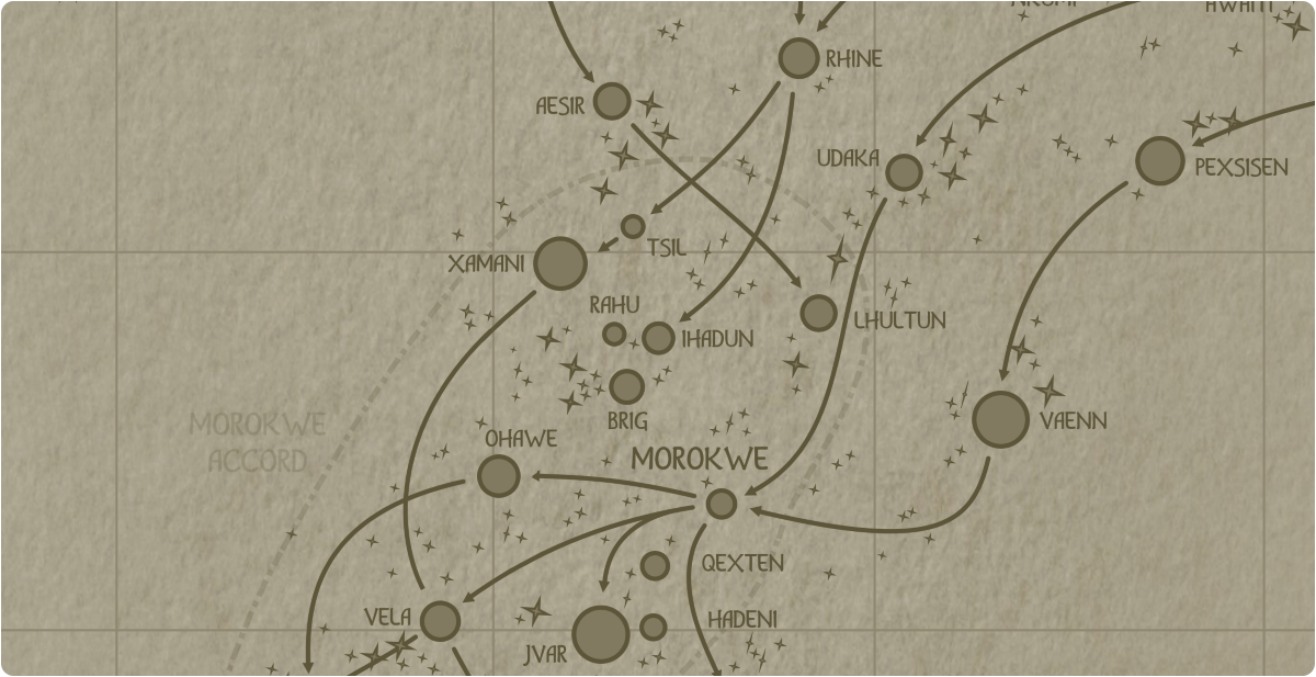 A paper map of the region surrounding the Ihadun star system A paper map of the region surrounding the Ihadun star system