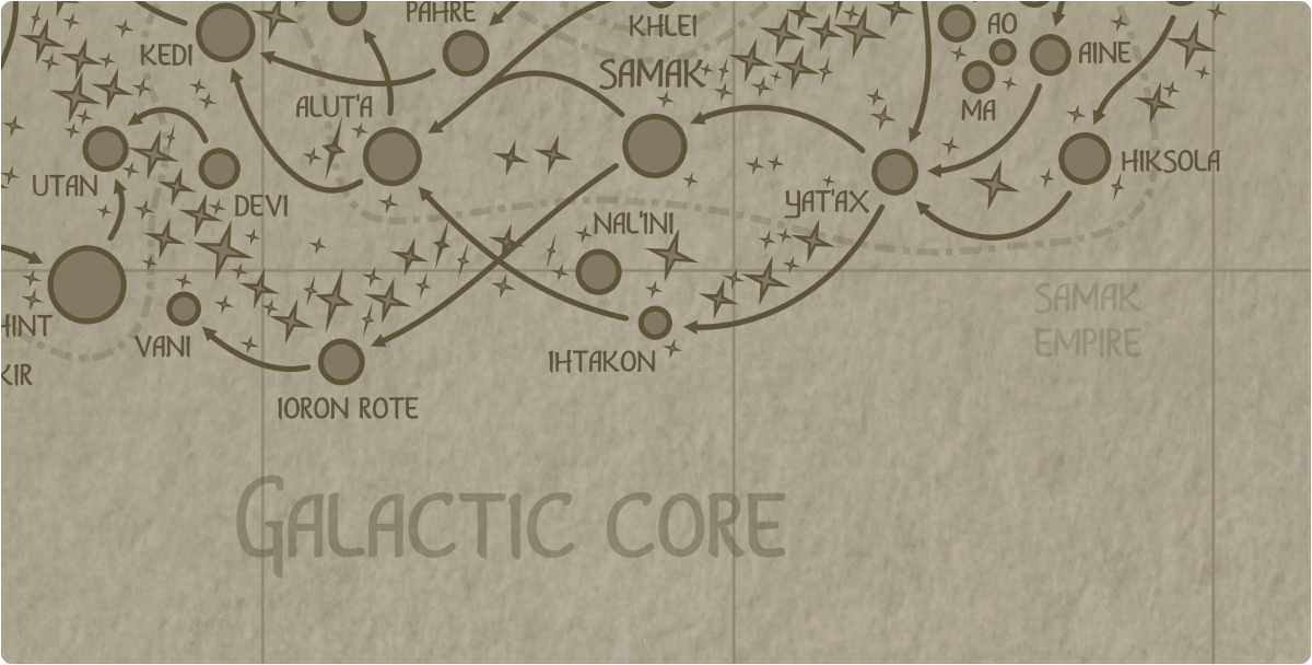 A paper map of the region surrounding the Ihtakon star system A paper map of the region surrounding the Ihtakon star system
