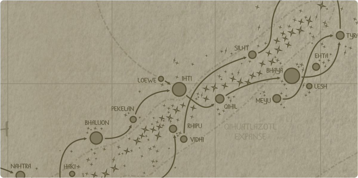 A paper map of the region surrounding the Ihti star system A paper map of the region surrounding the Ihti star system