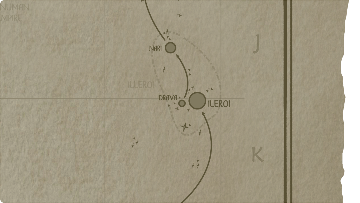 A paper map of the region surrounding the Illeroi star system A paper map of the region surrounding the Illeroi star system