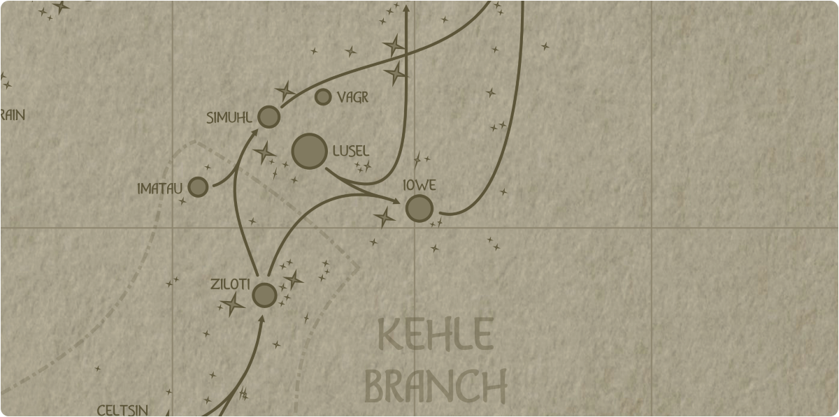 A paper map of the region surrounding the Iowe star system A paper map of the region surrounding the Iowe star system