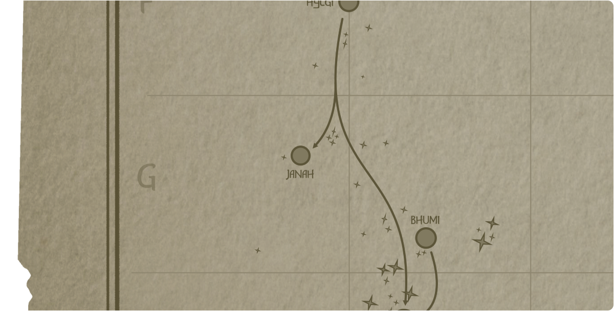 A paper map of the region surrounding the Janah star system A paper map of the region surrounding the Janah star system