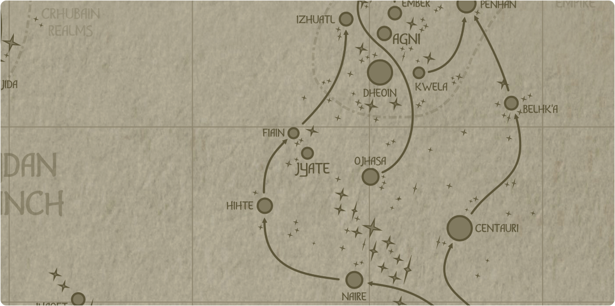 A paper map of the region surrounding the Jyate star system A paper map of the region surrounding the Jyate star system