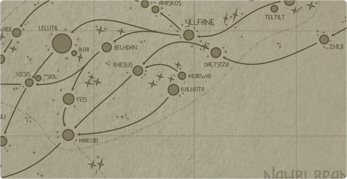 A paper map of the region surrounding the Kalhota star system A paper map of the region surrounding the Kalhota star system