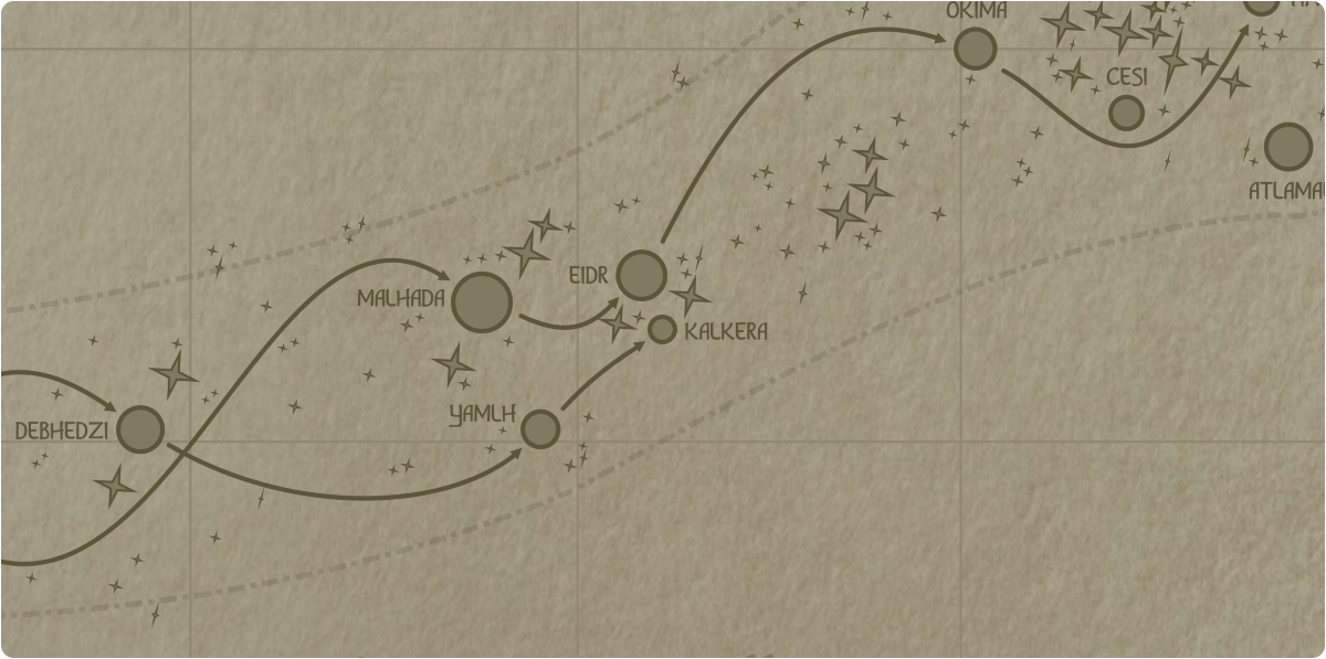 A paper map of the region surrounding the Kalkera star system A paper map of the region surrounding the Kalkera star system