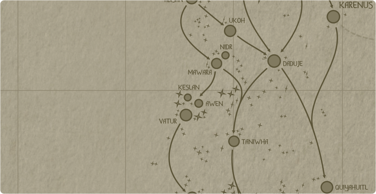 A paper map of the region surrounding the Keslan star system A paper map of the region surrounding the Keslan star system