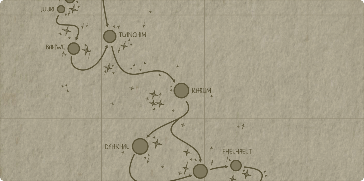A paper map of the region surrounding the Khrum star system A paper map of the region surrounding the Khrum star system