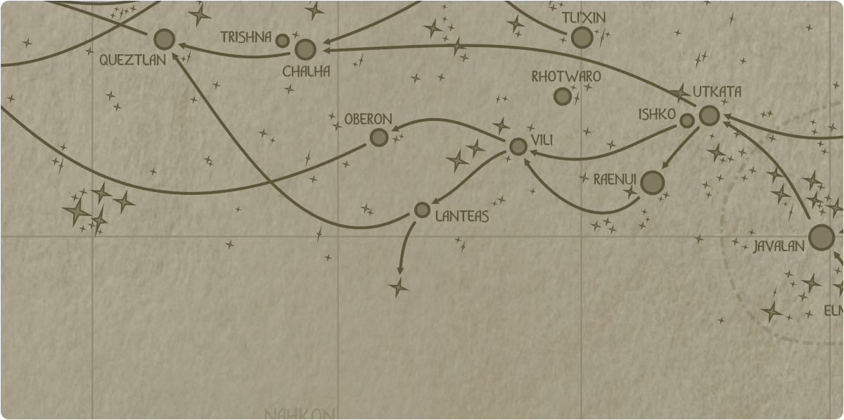 A paper map of the region surrounding the Lanteas star system A paper map of the region surrounding the Lanteas star system
