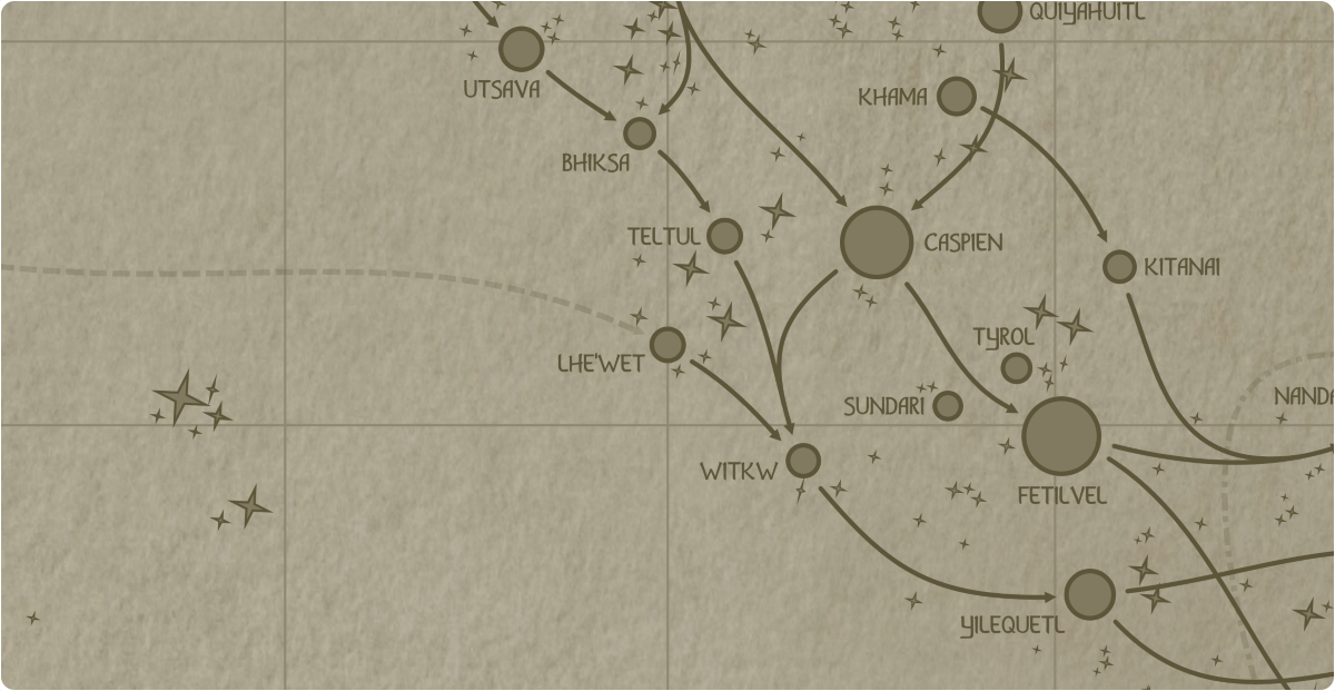 A paper map of the region surrounding the Lhe'wet star system A paper map of the region surrounding the Lhe'wet star system