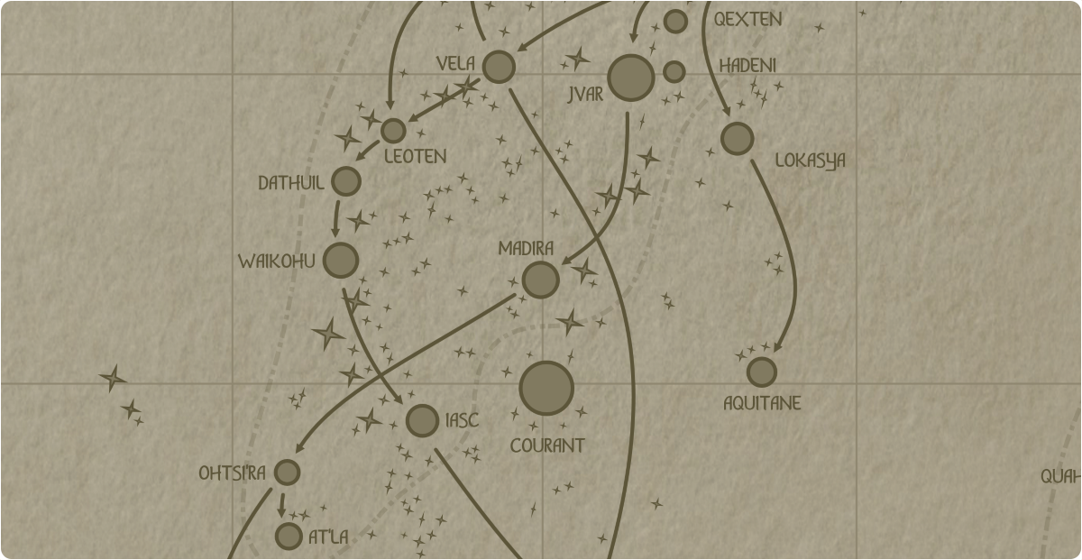 A paper map of the region surrounding the Madira star system A paper map of the region surrounding the Madira star system