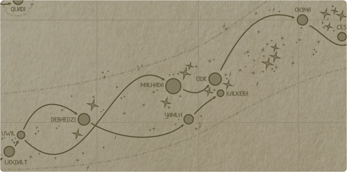 A paper map of the region surrounding the Malhada star system A paper map of the region surrounding the Malhada star system