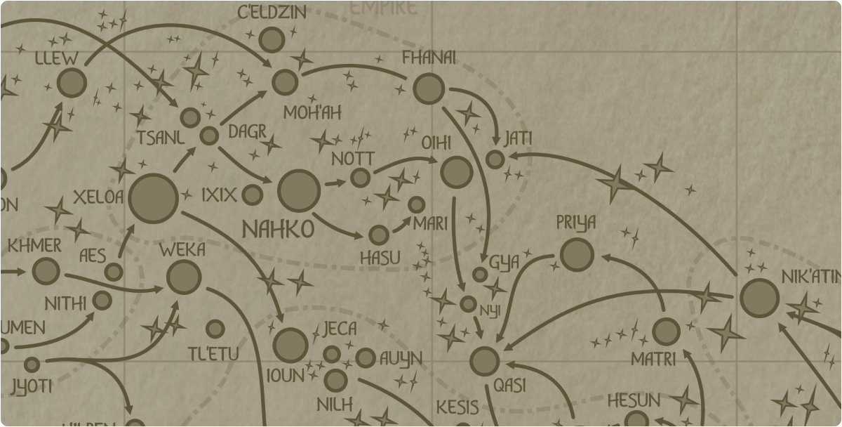 A paper map of the region surrounding the Mari star system A paper map of the region surrounding the Mari star system