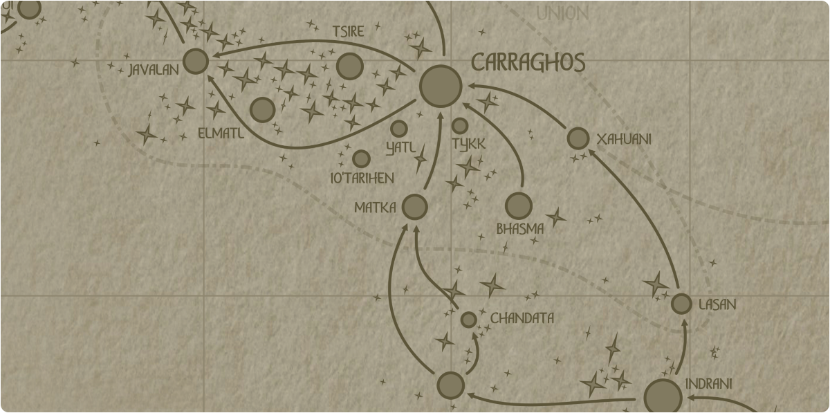A paper map of the region surrounding the Matka star system A paper map of the region surrounding the Matka star system