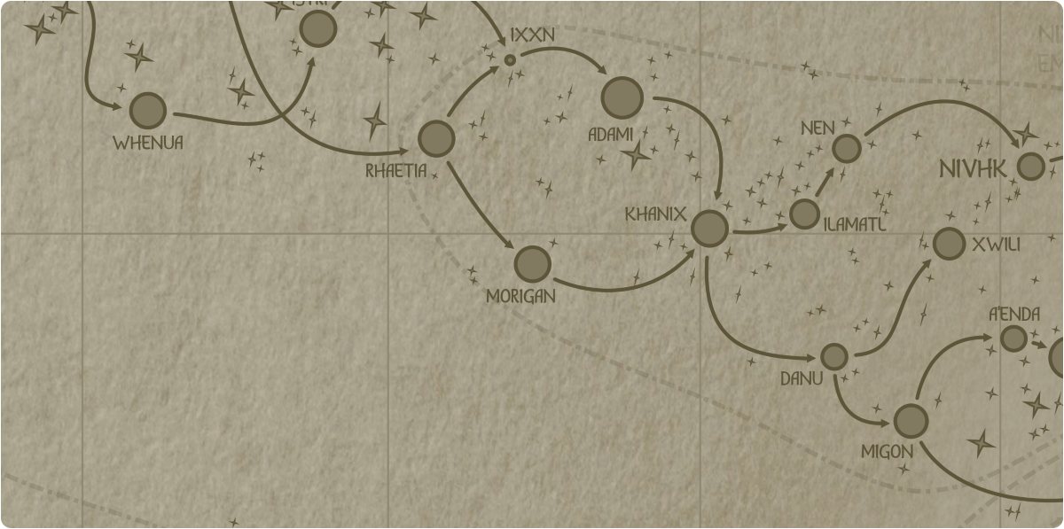 A paper map of the region surrounding the Morigan star system A paper map of the region surrounding the Morigan star system