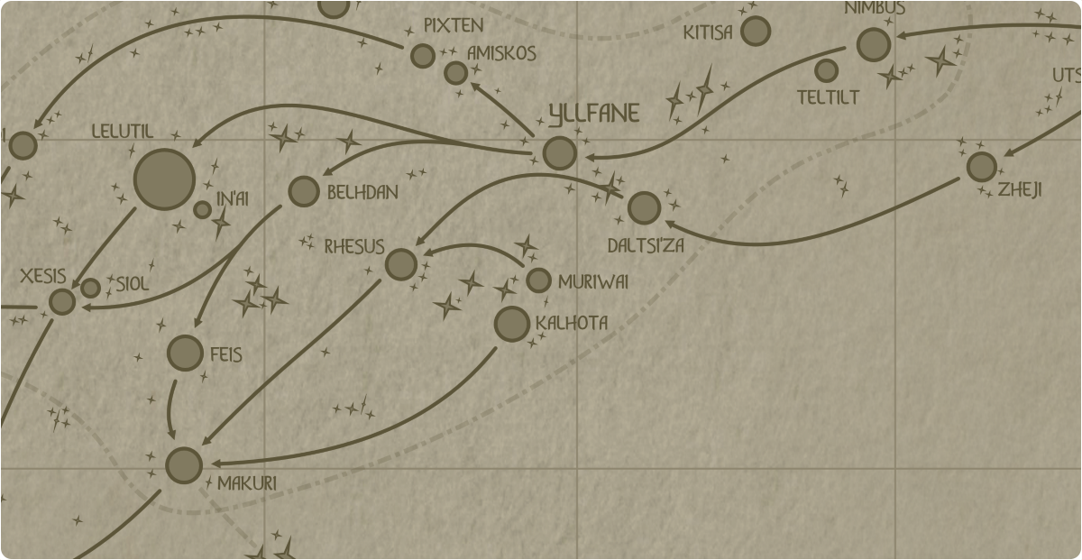 A paper map of the region surrounding the Muriwai star system A paper map of the region surrounding the Muriwai star system