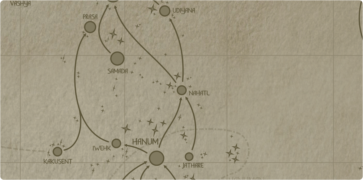 A paper map of the region surrounding the Nahatl star system A paper map of the region surrounding the Nahatl star system