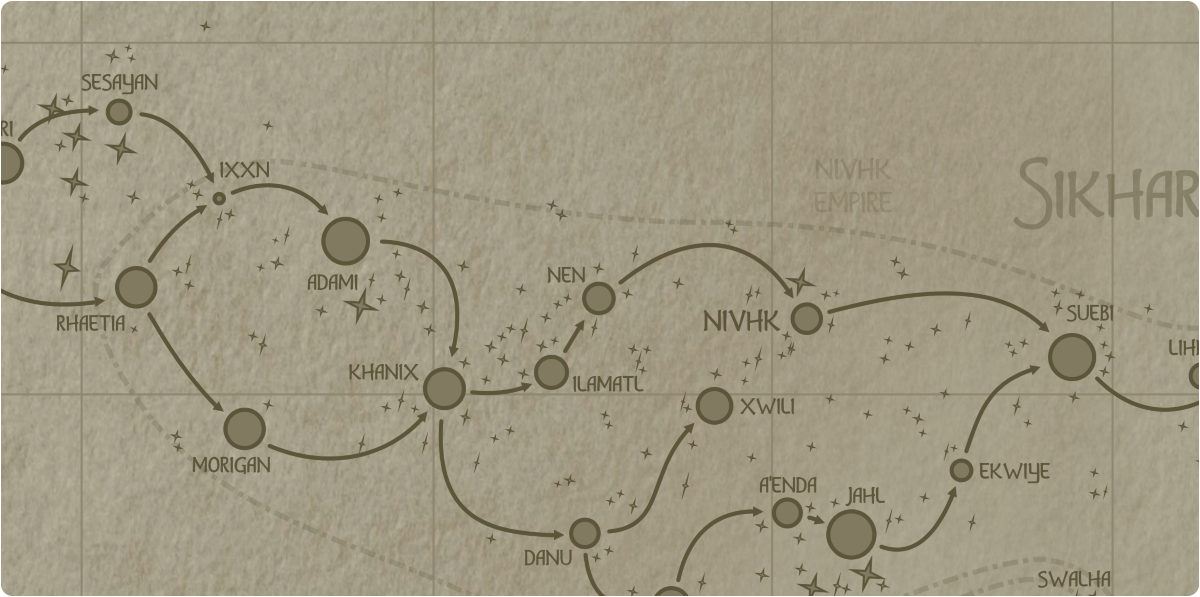 A paper map of the region surrounding the Nen star system A paper map of the region surrounding the Nen star system