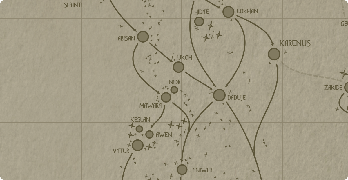 A paper map of the region surrounding the Nidr star system A paper map of the region surrounding the Nidr star system