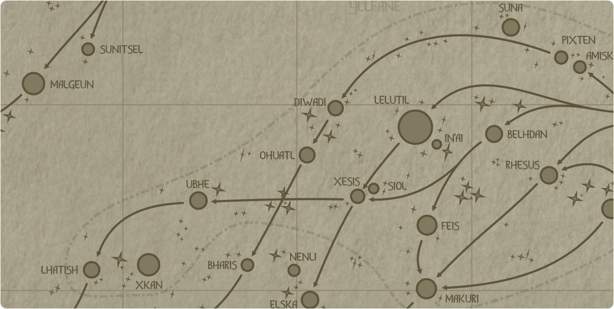 A paper map of the region surrounding the Ohuatl star system A paper map of the region surrounding the Ohuatl star system