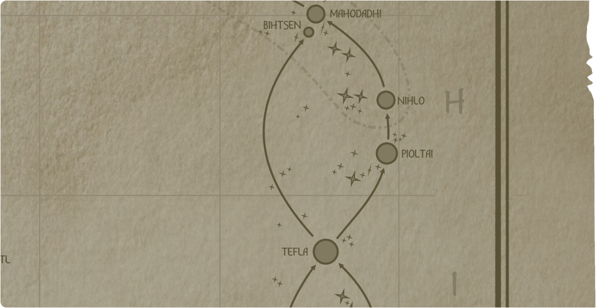 A paper map of the region surrounding the Pioltai star system A paper map of the region surrounding the Pioltai star system