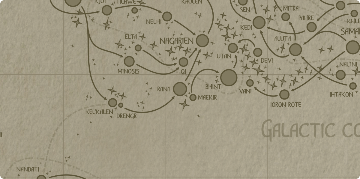 A paper map of the region surrounding the Rana star system A paper map of the region surrounding the Rana star system