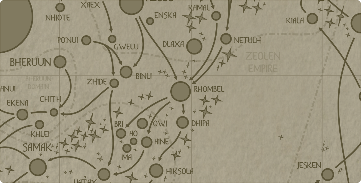 A paper map of the region surrounding the Rhombel star system A paper map of the region surrounding the Rhombel star system