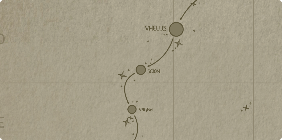 A paper map of the region surrounding the Scion star system A paper map of the region surrounding the Scion star system