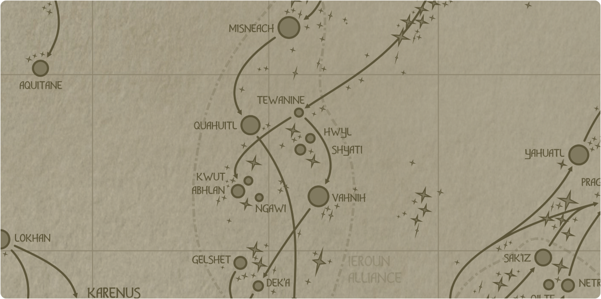 A paper map of the region surrounding the Shyati star system A paper map of the region surrounding the Shyati star system