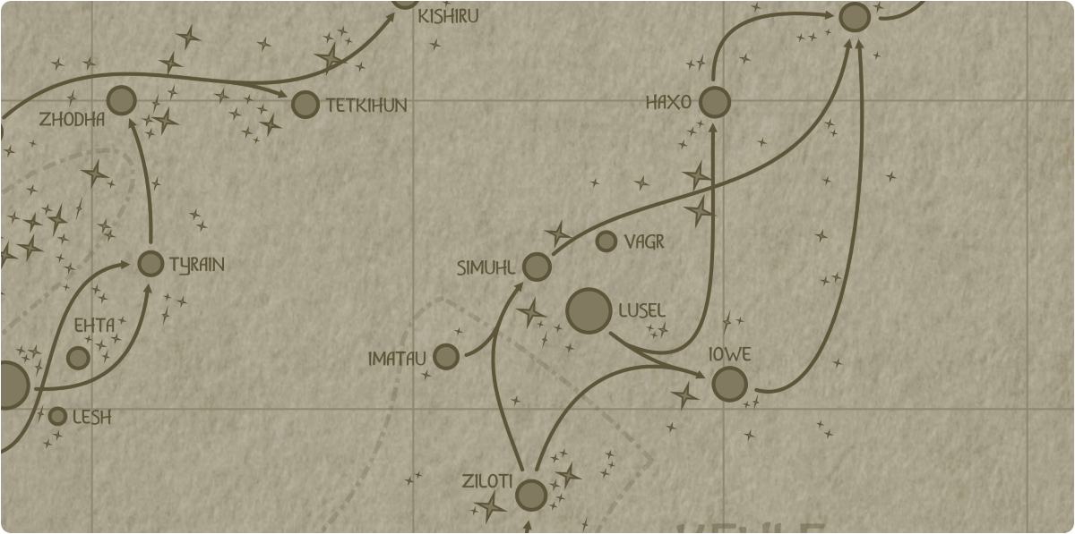 A paper map of the region surrounding the Simuhl star system A paper map of the region surrounding the Simuhl star system