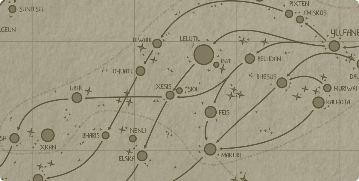A paper map of the region surrounding the Siol star system A paper map of the region surrounding the Siol star system