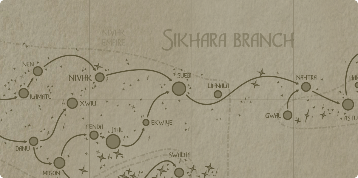 A paper map of the region surrounding the Suebi star system A paper map of the region surrounding the Suebi star system
