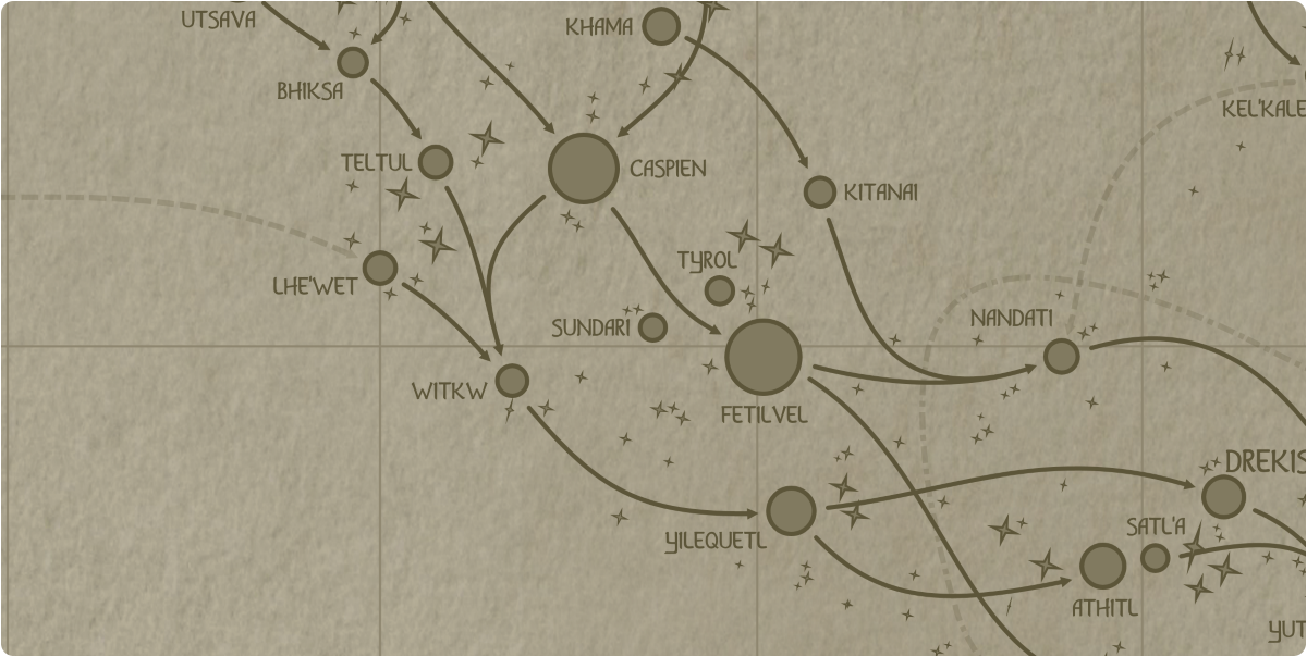 A paper map of the region surrounding the Sundari star system A paper map of the region surrounding the Sundari star system