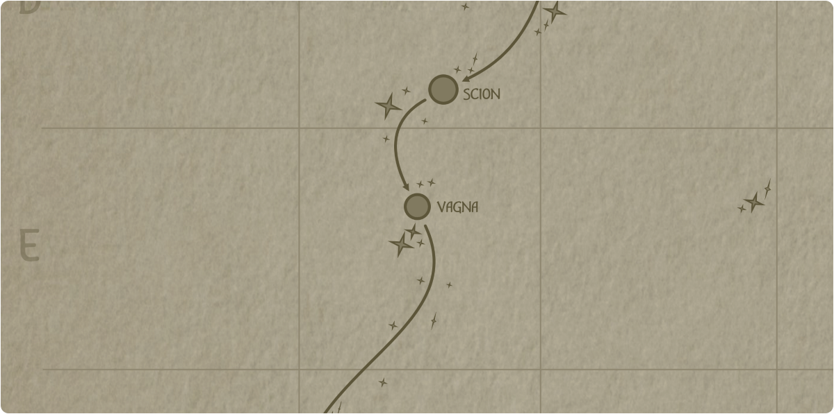 A paper map of the region surrounding the Vagna star system A paper map of the region surrounding the Vagna star system