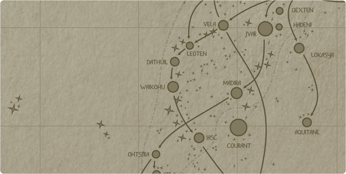 A paper map of the region surrounding the Waikohu star system A paper map of the region surrounding the Waikohu star system