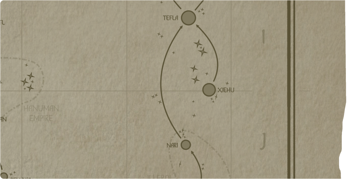 A paper map of the region surrounding the Xiehu star system A paper map of the region surrounding the Xiehu star system