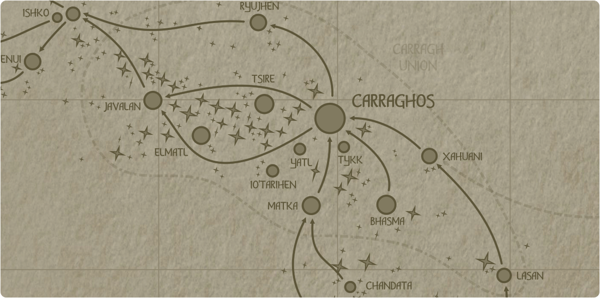 A paper map of the region surrounding the Yatl star system A paper map of the region surrounding the Yatl star system