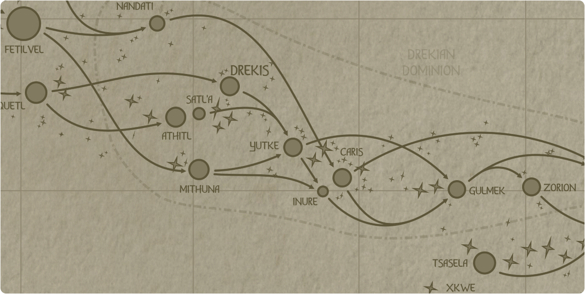 A paper map of the region surrounding the Yutke star system A paper map of the region surrounding the Yutke star system