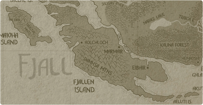 A paper map of Fjallen Island