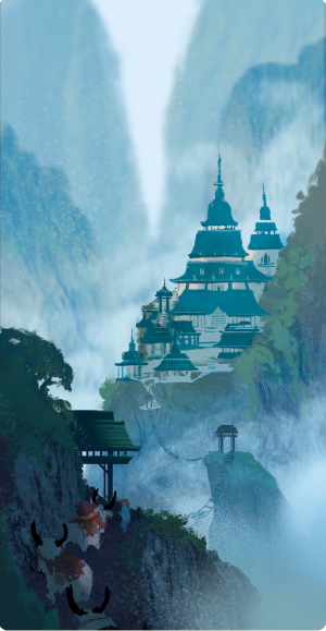 The Sakuran Monastery in the mountains, perched on the edge of a deep ravine