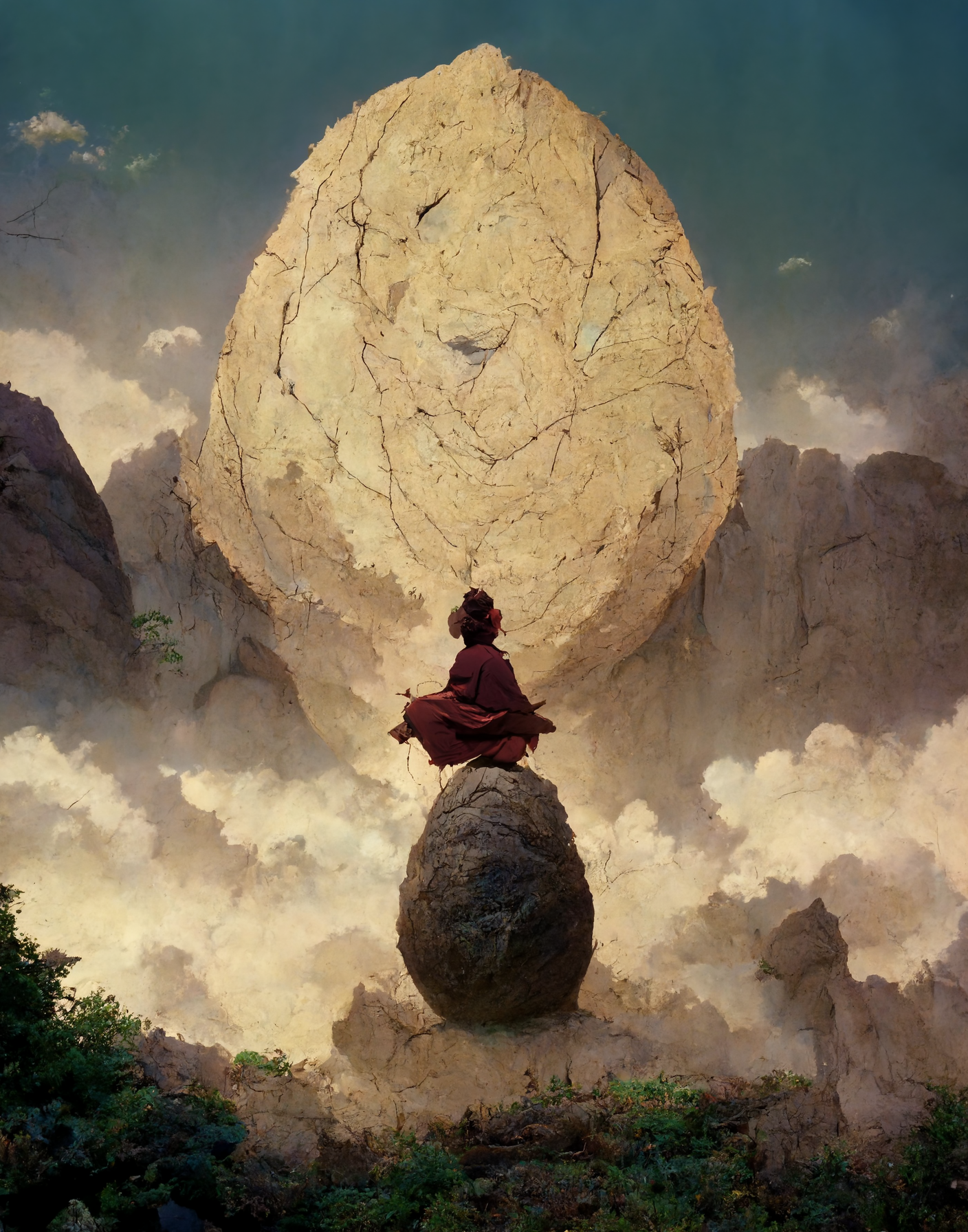 monk meditating and lifting a huge boulder via petramancy