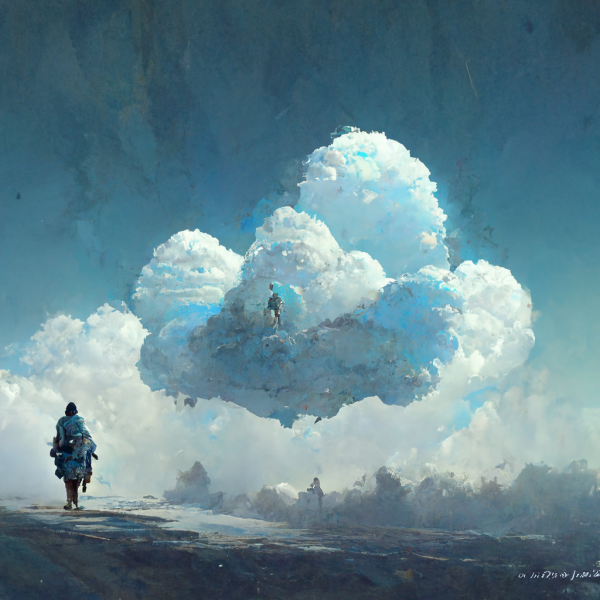 a person walks on a serene layer of clouds