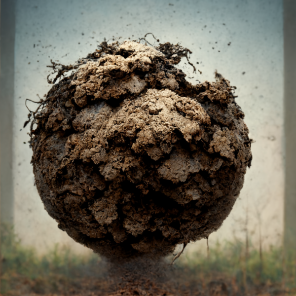 a ball of soil hovering above the ground