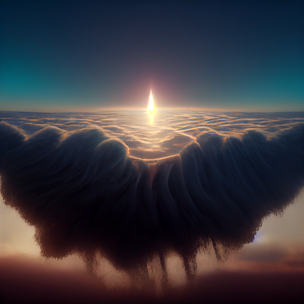 a beacon shines light over a plateau of clouds