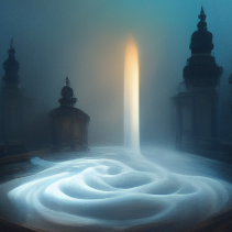 a swirling pool of soothing mists, in the shape of a cinnamon roll