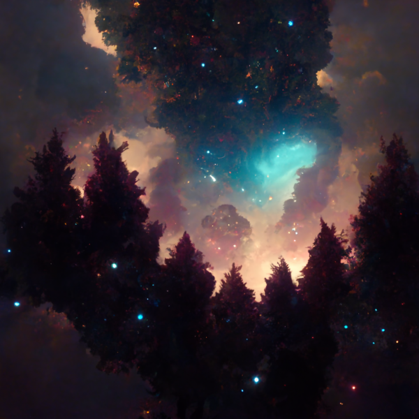 a forest sunset nebula