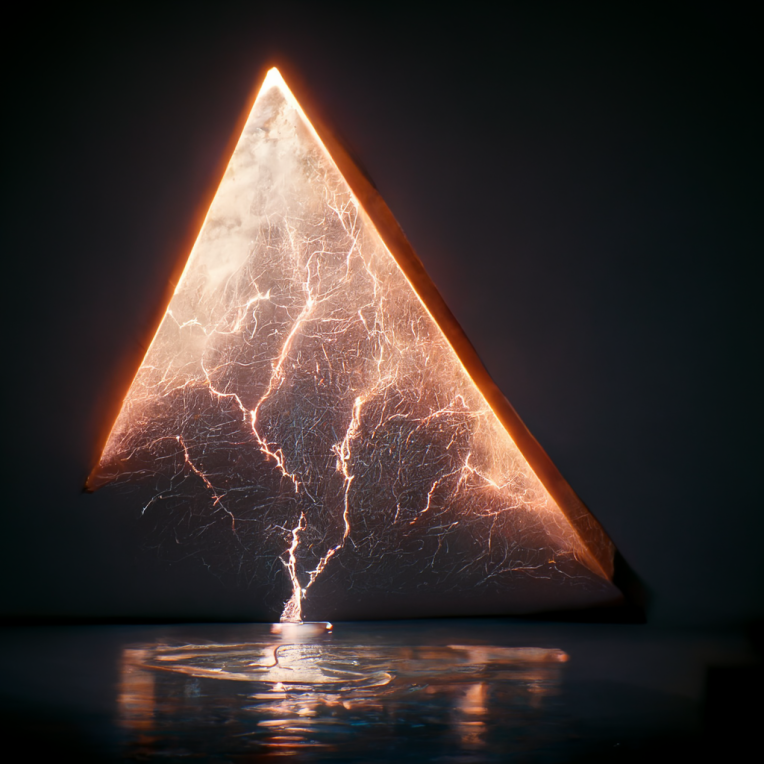 a lighting bolt contained in a triangular area, vibrant colors