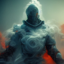a dark figure shrouded in mist
